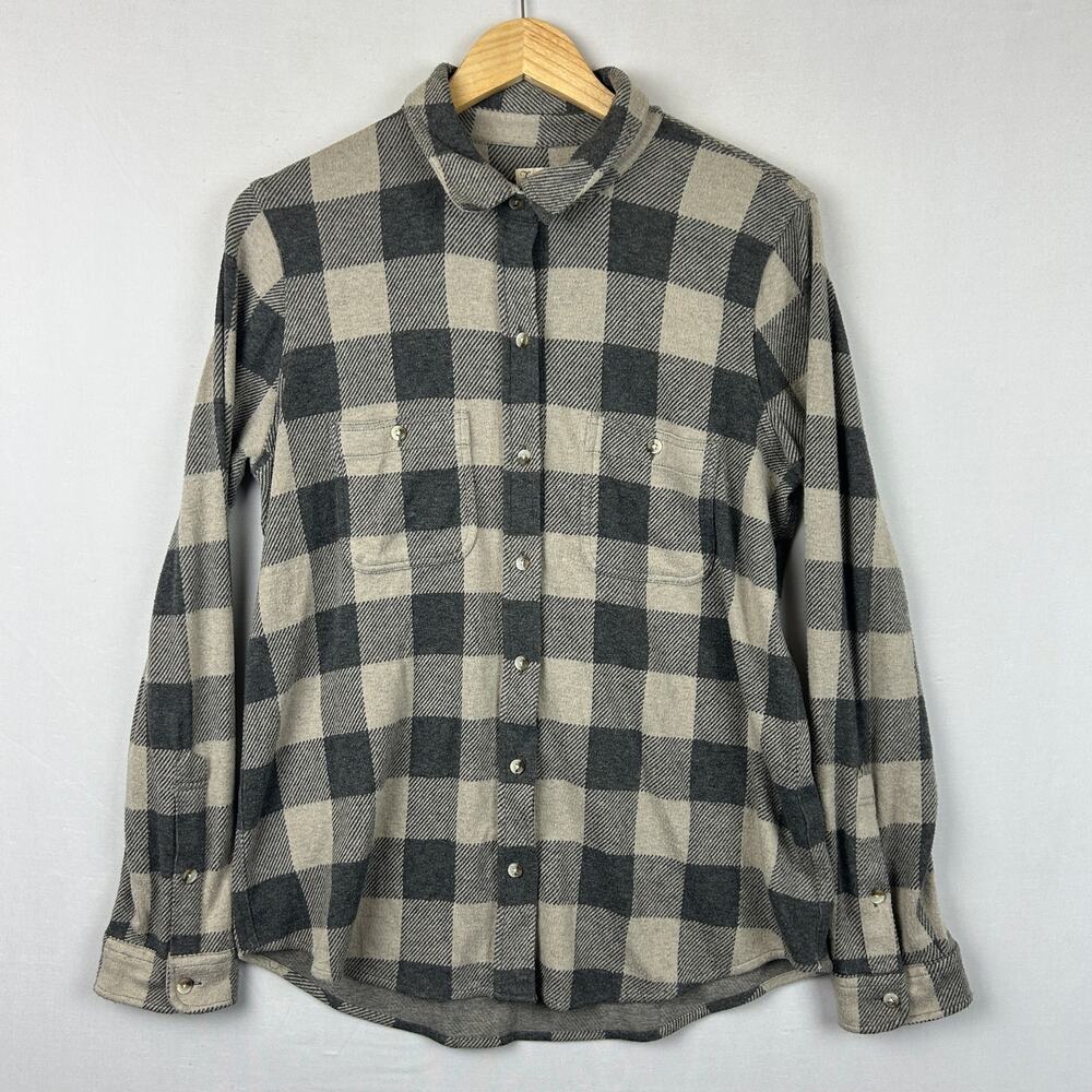 Faherty Legend Sweater Shirt Flannel Tan Charcoal Buffalo Check Women's Size M